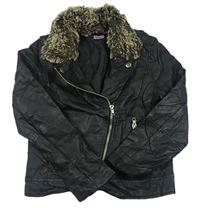Černá koženková jarní bunda s kožíškem zn. F&F