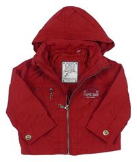 Červená šusťáková jarní bunda s nápisem a kapucí zn. C&A