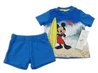 2set- modro-béžové tričko s Mickey Mousem+ bavlněné kraťasy zn. Disney