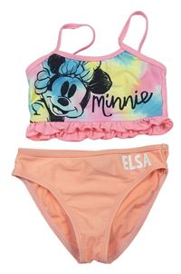 2set- Barevná plavková podprsenka s Minnie + Lososové plavkové kalhotky s nápisem zn. Disney