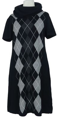 Dámské černo-šedé kárované svetrové šaty s komínovým límcem zn. Street One 