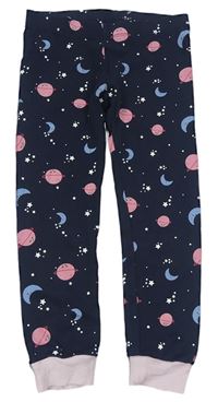 Tmavomodro-světlerůžové pyžamové kalhoty s vesmírem zn. H&M