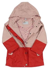 Světlerůžovo-červený nepromokavý jarní kabát s kapucí zn. POCOPIANO