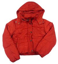 Červená šusťáková zateplená crop bunda s kapucí zn. New Look