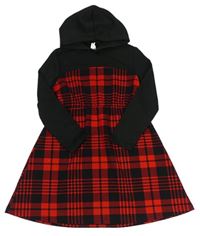 Červeno-černé kostkované šaty s kapucí zn. Shein 
