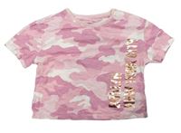 Růžové army crop tričko s nápisem zn. F&F