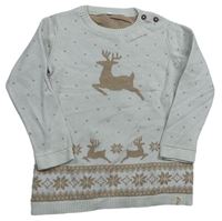 Smetanovo-béžový vzorovaný svetr s jeleny zn. George
