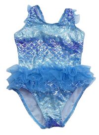 Modro-stříbrné vzorované jednodílné plavky s tylovou sukní zn. F&F