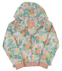 Světlerůžová květovaná šusťáková jarní bunda s listy a kapucí zn. C&A
