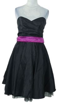 Dámské černé korzetové společenské šaty s růžovým páskem zn. Be Beau 