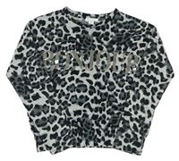 Šedé úpletové crop triko s leopardím vzorem a nápisem zn. Primark