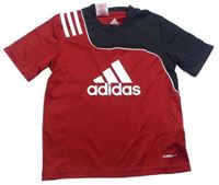 Červeno-černé sportovní funkční tričko s pruhy a logem zn. Adidas