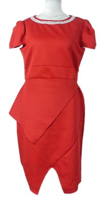 Dámské červené asymetrické šaty s kamínky 