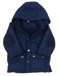 Tmavomodrá šusťáková prošívaná zateplená bunda s kapucí zn. H&M