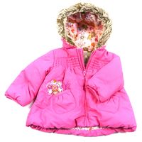 Růžová šusťáková zimní bunda s květy a kapucí zn. M&S