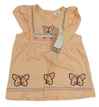 Světleoranžové melírované šaty s motýlky a volánky zn. M&Co