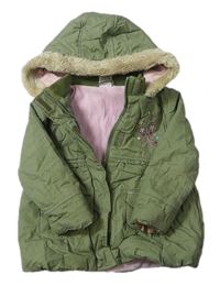 Khaki šusťáková zimní bunda s výšivkou a kapucí zn. M&Co.