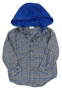 Šedo-modrá kostkovaná košile s kapucí zn. F&F