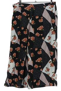 Dámské černo-růžové vzorované culottes kalhoty s květy zn. George 