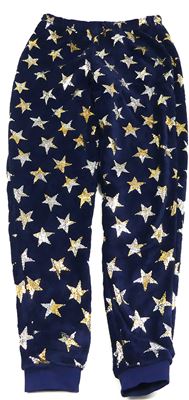 Tmavomodré chlupaté pyžamové kalhoty s hvězdičkami zn. George 