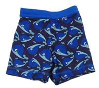 Tmavomodro-modré nohavičkové plavky s velrybami zn. George