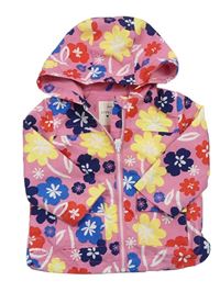 Růžovo-barevná květovaná šusťáková jarní bunda s kapucí zn. F&F