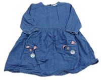 Modré lehké riflové šaty s králíky na kapsách zn. M&Co.