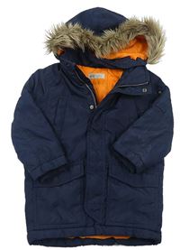 Tmavomodrý šusťákový zimní kabát a kapucí zn. H&M