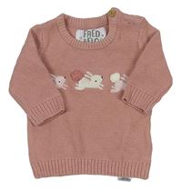 Růžový svetr s králíky zn. F&F
