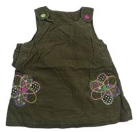 Khaki manšestrové šaty s kytičkami zn. Mothercare