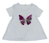 Bílé tričko s motýlkem s překlápěcími flitry a nápisy zn. Yd.