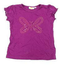 Fuchsiové tričko s motýlkem s flitry zn. Kids 