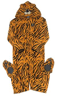 Oranžovo-černá fleecová kombinéza s kapucí - tygr zn. Primark