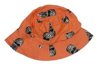 Oranžový melírovaný plátěný klobouk s ananasy