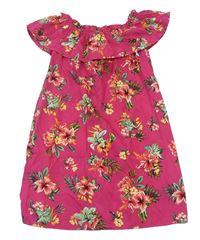 Růžové květované lehké šaty s volánem zn. Primark
