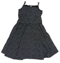 Černo-bílé puntíkaté žebrované letní šaty zn. Tu