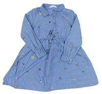 Modré košilové šaty riflového vzhledu s obrázky a páskem zn. H&M