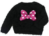 Černý chlupatý svetr s mašličkou Minnie zn. Disney