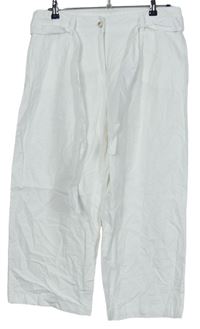 Dámské bílé lněné culottes kalhoty s páskem zn. Sure 