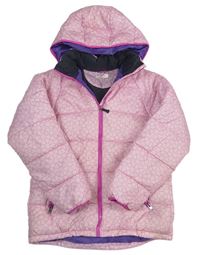 Růžová šusťáková zimní bunda s potiskem a kapucí zn. H&M