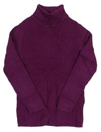 Purpurový žebrovaný svetr s rolákem zn. George 