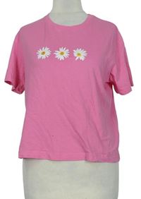 Dámské růžové tričko s kytičkami zn. New Look 