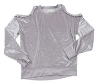 Stříbrno-fialkové sametové triko s volnými rameny zn. River Island