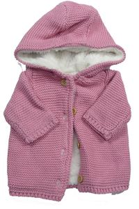 Růžový propínací zateplený svetr s kapucí zn. F&F