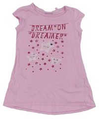 Růžová noční košile s nápisy a hvězdičkami zn. C&A