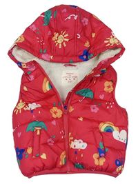 Růžová šusťáková zateplená vesta s obrázky a kapucí zn. F&F