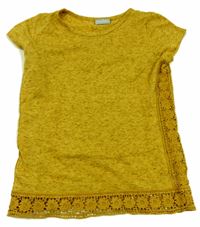 Žluté melírované tričko s krajkou 