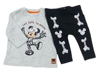 2set - Šedé triko s Mickeym + černé kalhoty - kostlivec zn. Disney