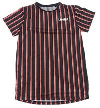 Černo-červeno-bílé pruhované tričko s nápisem zn. PRIMARK