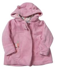 Růžový fleecový podšitý kabát s kočičkou a kapucí zn. Mothercare